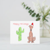 Greyhound Fawn Cactus Kerstmis Feestdagenkaart (Staand voorkant)