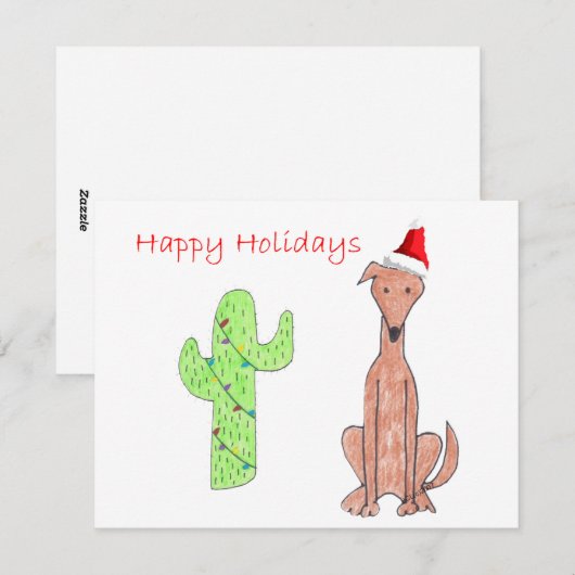 Greyhound Fawn Cactus Kerstmis Feestdagenkaart (Voorkant / Achterkant)