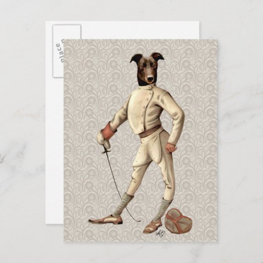 Greyhound Fencer in Cream Full 2 Briefkaart (Voorkant / Achterkant)