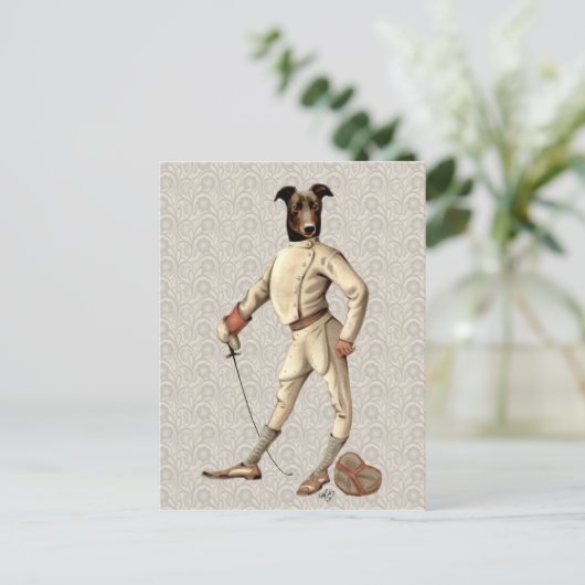 Greyhound Fencer in Cream Full 2 Briefkaart (Staand voorkant)