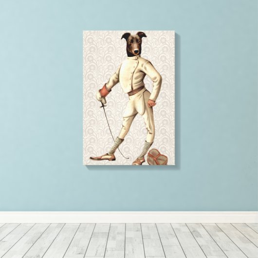 Greyhound Fencer in Cream Full Canvas Afdruk (Insitu (Houten vloer))