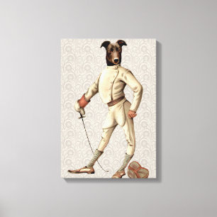 Greyhound Fencer in Cream Full Canvas Afdruk
