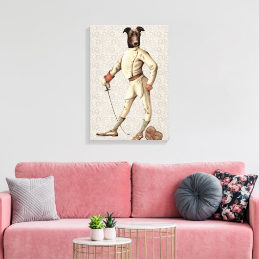 Greyhound Fencer in Cream Full Canvas Afdruk (Insitu (Woonkamer))