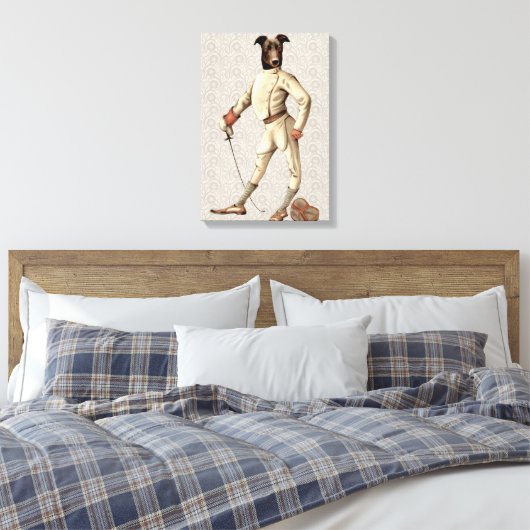 Greyhound Fencer in Cream Full Canvas Afdruk (Insitu (Slaapkamer))