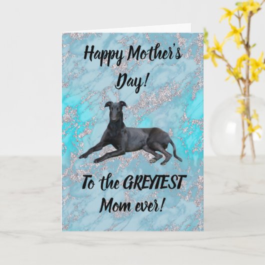 Greyhound Fijne Moederdag Blauwe Marmer Kaart (Gele Bloem)