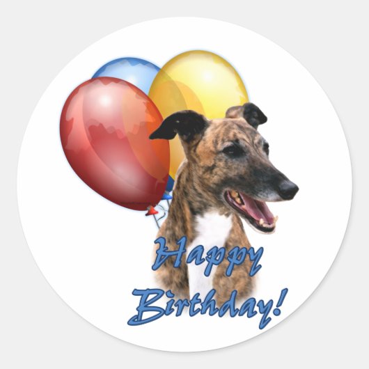 Greyhound Gelukkige Verjaardagsballonnen. Ronde Sticker (Voorkant)