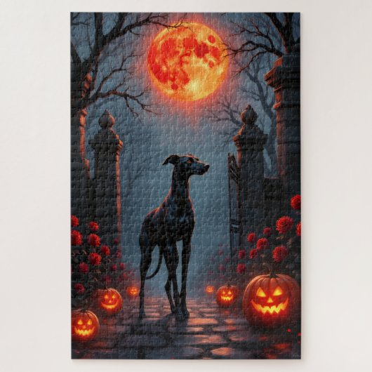 Greyhound Gotische Maanlicht Halloween Kunst Legpuzzel (Verticaal)