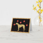 Greyhound Gouden Glitter Bal Kerstmis Kaart (Gele Bloem)