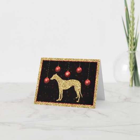 Greyhound Gouden Glitter Kerstbal Kaart (Voorkant)