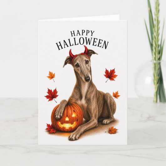 Greyhound Halloween Duivels Hond Kaart (Voorkant)