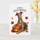Greyhound Halloween Duivels Hond Kaart (Gele Bloem)