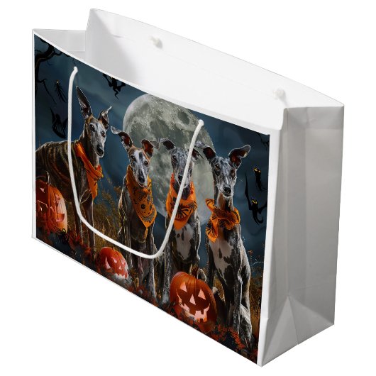 Greyhound Halloween Griezelen Groot Cadeauzakje (Voorkant Gekanteld)