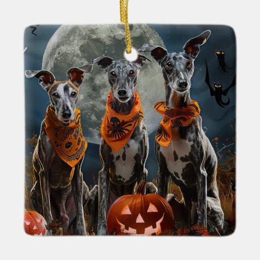 Greyhound Halloween Griezelen Keramisch Ornament (Voorkant)