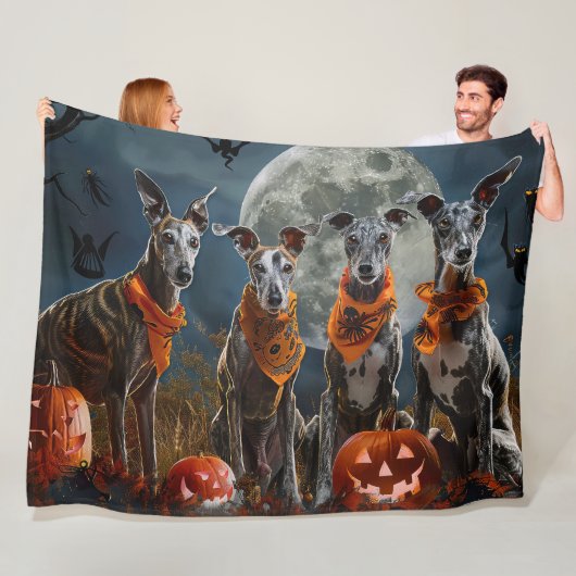 Greyhound Halloween Spoken Fleece Deken (In situ)