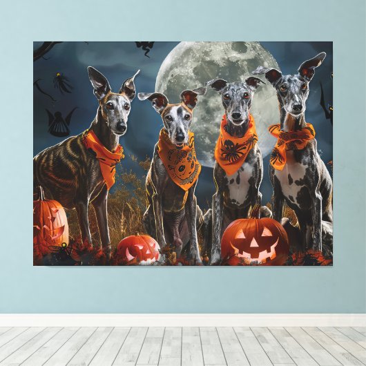 Greyhound Halloween Spooky Canvas Afdruk (Insitu (Houten vloer))