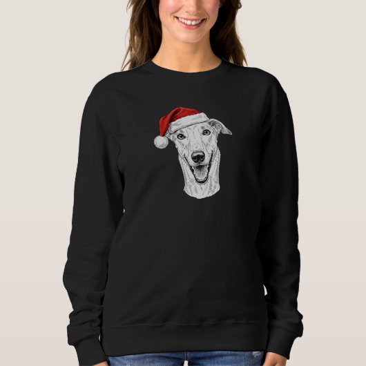Greyhound Hand-Drawn Portrait Christmas Santa Dog Trui (Voorkant)