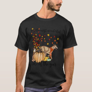 Greyhound Herfst pompoenen herfstbladboom T-shirt