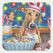 Greyhound Holiday Baking: Feestelijke Kerst Vierkante Sticker (Voorkant)