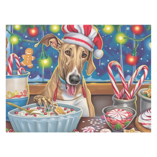 Greyhound Holiday Bakken: Festive Kerstmis Tafelkleed (Voorkant (Horizontaal))