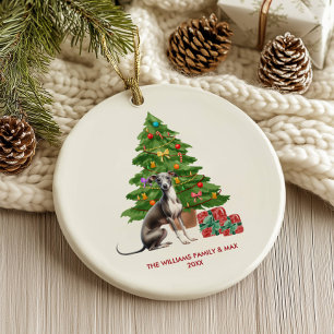 Greyhound hond gepersonaliseerde kerst keramisch ornament