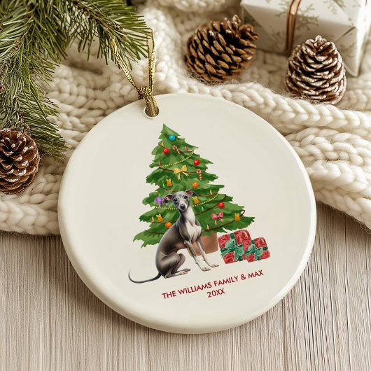Greyhound hond gepersonaliseerde kerst keramisch ornament