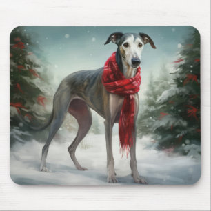 Greyhound-hond in Kerstmis met sneeuw Muismat