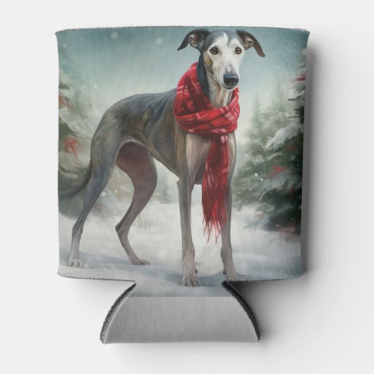 Greyhound Hond in Sneeuw Kerstmis Blikjeskoeler (Voorkant)
