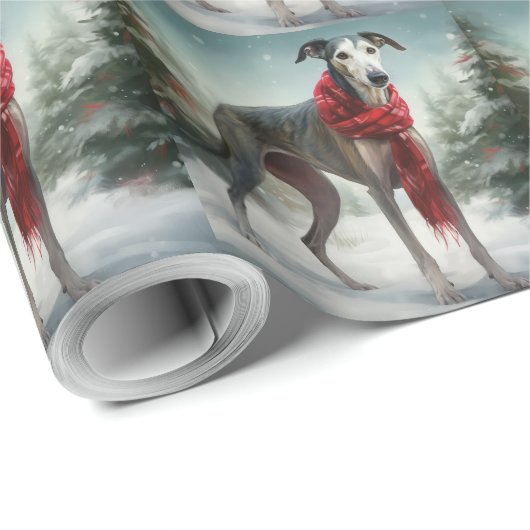 Greyhound Hond in Sneeuw Kerstmis Cadeaupapier (Rol Hoek)