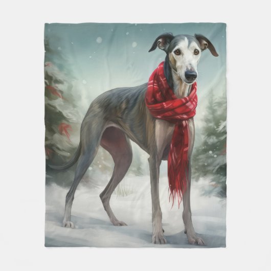 Greyhound Hond in Sneeuw Kerstmis Fleece Deken (Voorkant)