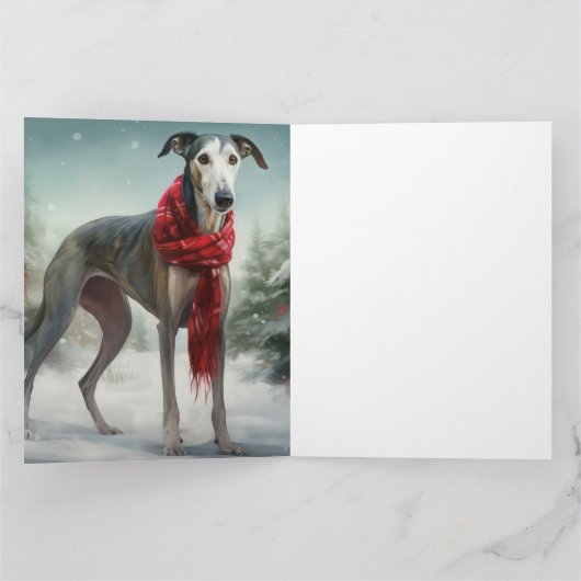 Greyhound Hond in Sneeuw Kerstmis Kaart (Binnen)