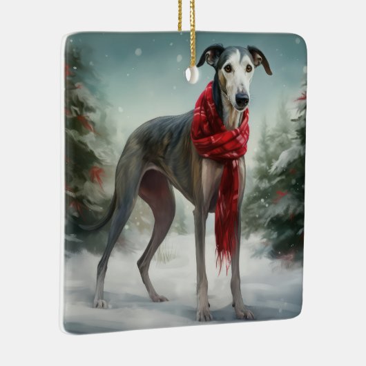 Greyhound Hond in Sneeuw Kerstmis Keramisch Ornament (Rechts)