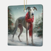 Greyhound Hond in Sneeuw Kerstmis Keramisch Ornament (Links)