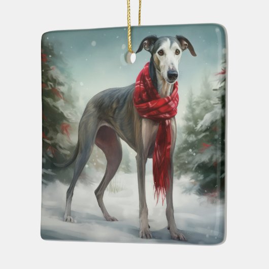 Greyhound Hond in Sneeuw Kerstmis Keramisch Ornament (Links)