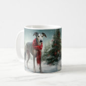 Greyhound Hond in Sneeuw Kerstmis Koffiemok (Voorkant links)