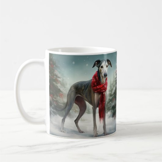 Greyhound Hond in Sneeuw Kerstmis Koffiemok (Links)
