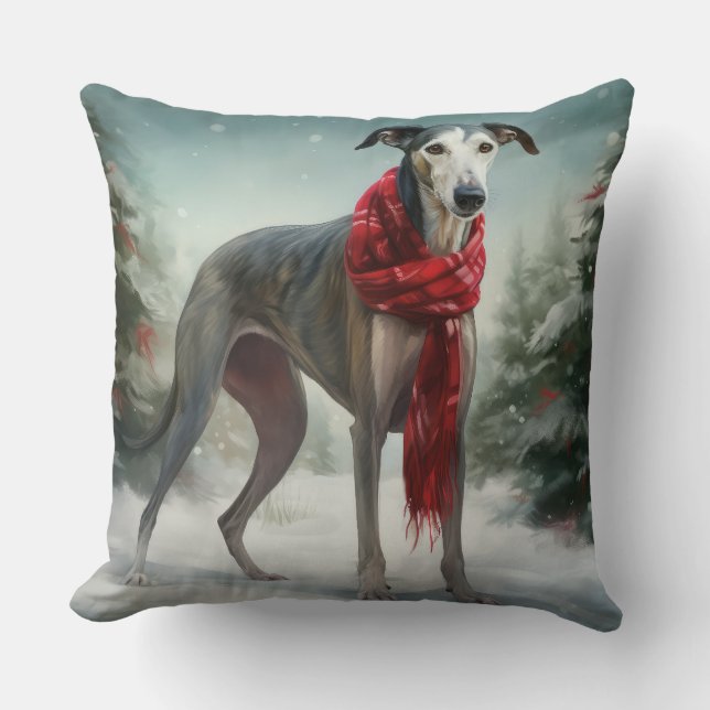 Greyhound-hond in sneeuw Kerstmis  Kussen (Voorkant)
