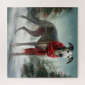 Greyhound Hond in Sneeuw Kerstmis Legpuzzel (Horizontaal)
