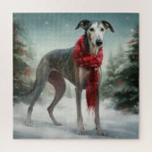 Greyhound Hond in Sneeuw Kerstmis Legpuzzel (Verticaal)