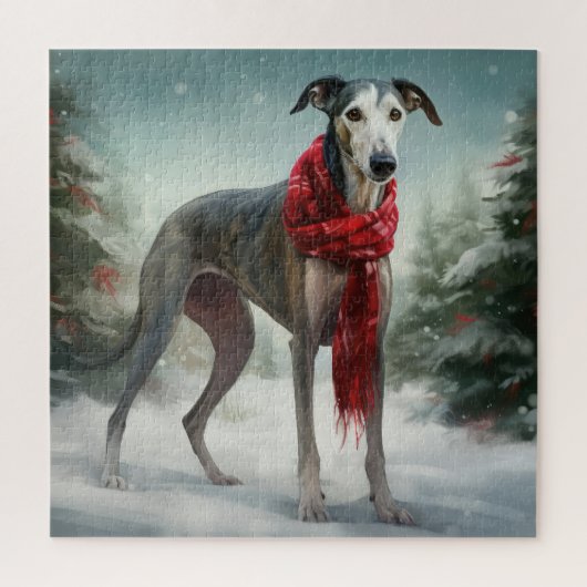 Greyhound Hond in Sneeuw Kerstmis Legpuzzel (Verticaal)
