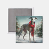 Greyhound Hond in Sneeuw Kerstmis Magneet (Voorkant / Achterkant)