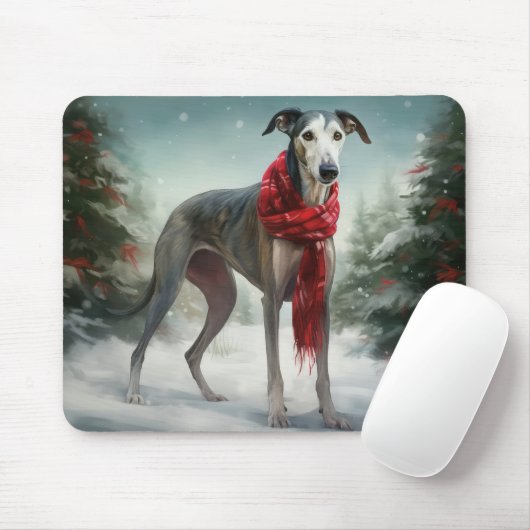 Greyhound Hond in Sneeuw Kerstmis Muismat (Met muis)