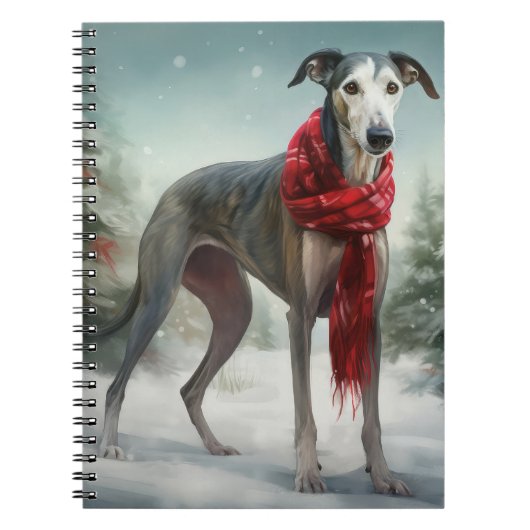 Greyhound Hond in Sneeuw Kerstmis Notitieboek (Voorkant)