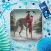 Greyhound Hond in Sneeuw Kerstmis Papieren Bordje (Feest)