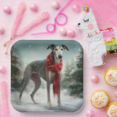 Greyhound Hond in Sneeuw Kerstmis Papieren Bordje (Feest)