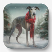 Greyhound Hond in Sneeuw Kerstmis Papieren Bordje (Voorkant)
