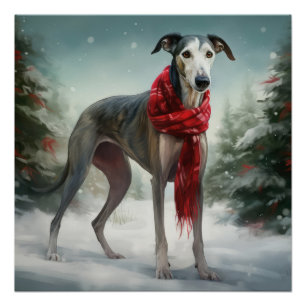 Greyhound Hond in Sneeuw Kerstmis Perfect Poster