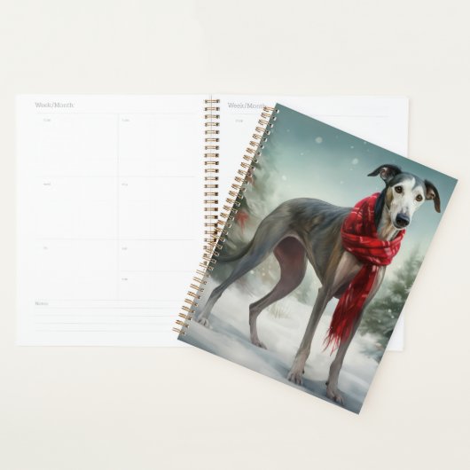 Greyhound Hond in Sneeuw Kerstmis Planner (Display)