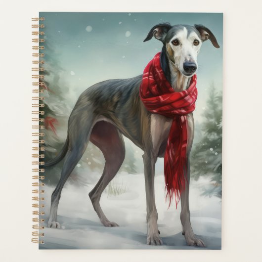 Greyhound Hond in Sneeuw Kerstmis Planner (Voorkant)
