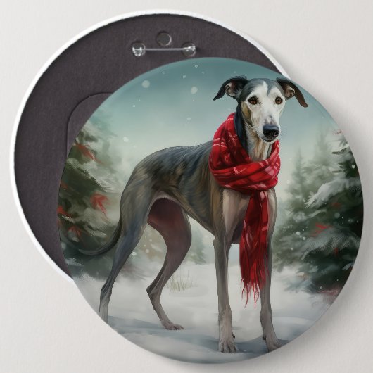 Greyhound Hond in Sneeuw Kerstmis Ronde Button 6,0 Cm (Voorkant /achterkant)