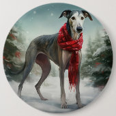Greyhound Hond in Sneeuw Kerstmis Ronde Button 6,0 Cm (Voorkant)